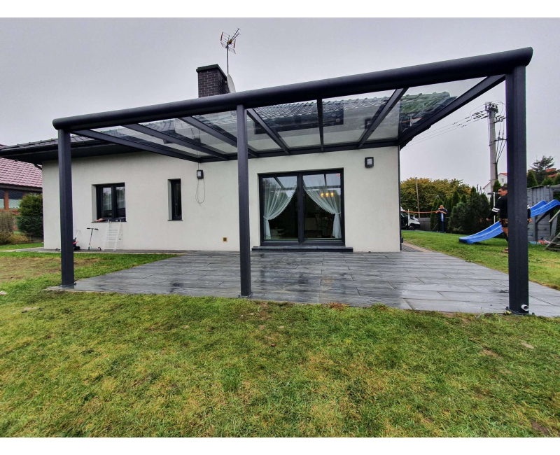 Zadaszenie tarasu PRO antracyt 306x400 dach szklany