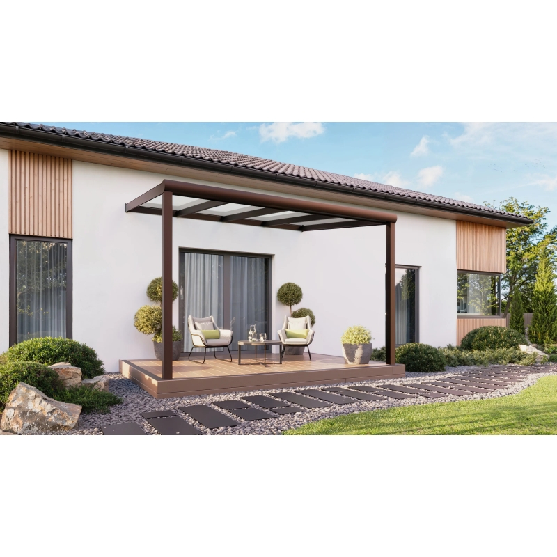 Zadaszenie tarasu PRO brąz 406x300 dach szklany