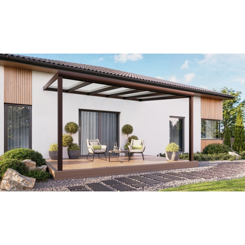 Zadaszenie tarasu PRO brąz 506x350 dach szklany