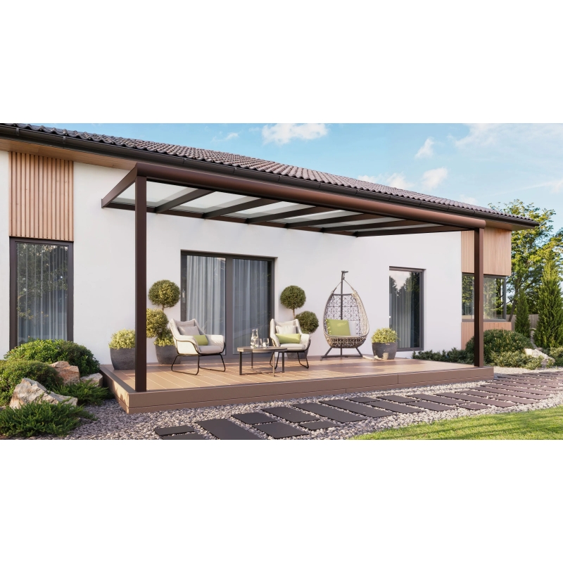 Zadaszenie tarasu PRO brąz 606x350 dach szklany