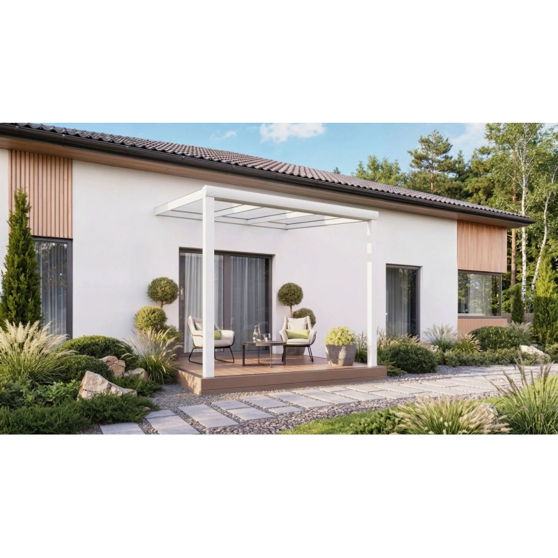 Zadaszenie tarasu PRO biały 306x300 dach szklany