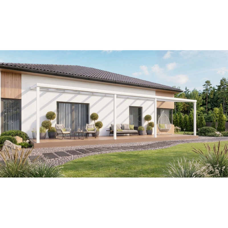 Zadaszenie tarasu PRO biały 1106x300 dach szklany